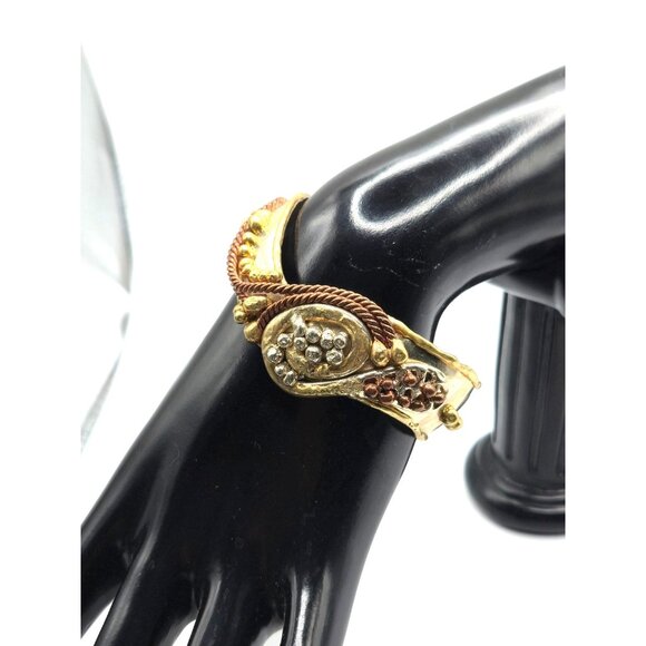 Artisan Mixed Metal Cuff Bracelet Brass Copper Silver Tone Boho Statement - Picture 7 of 7